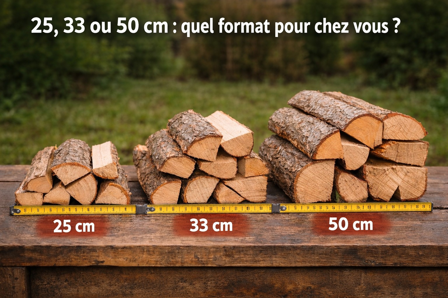 Choix format bûches 25 33 50 cm poêle cheminée